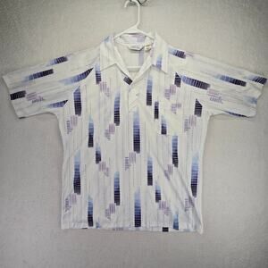 Vtg Lilly Dache Polo Shirt Mens L Disco Abstract USA 70s Johnny Collar Point